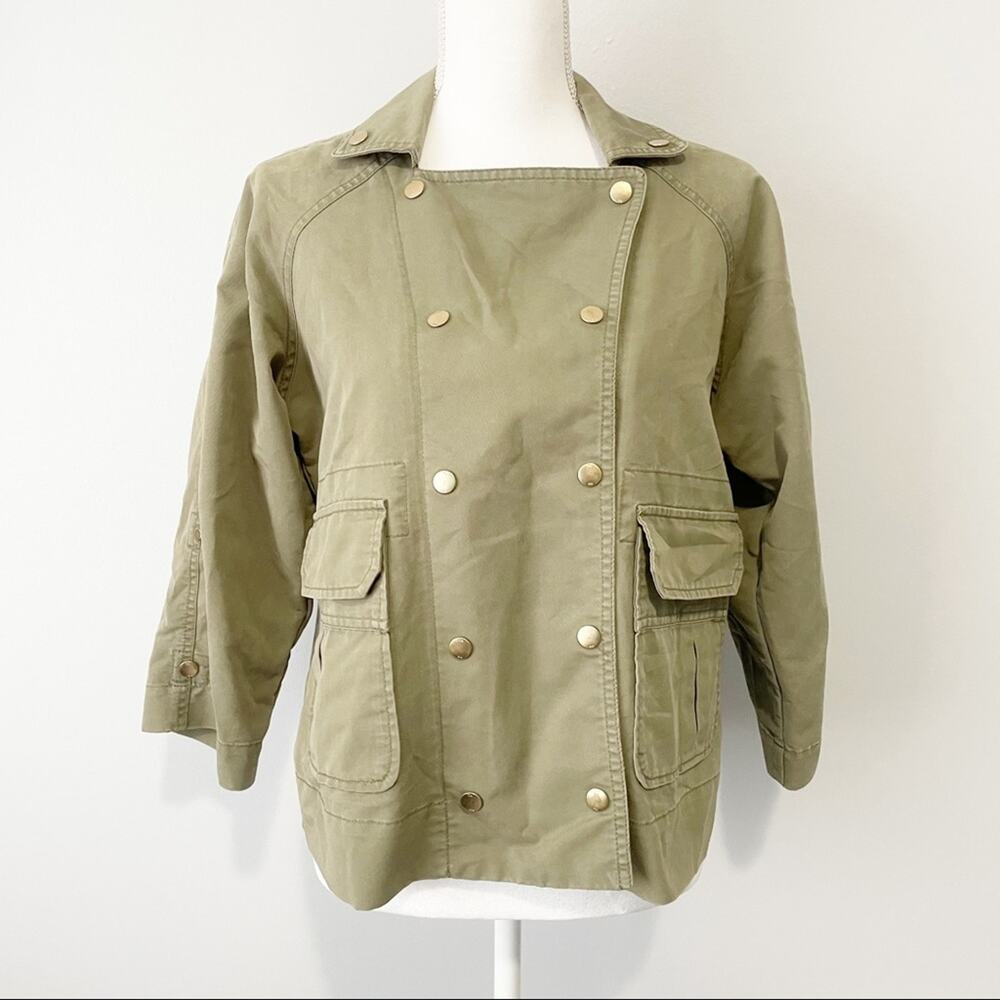 Tommy Hilfiger khaki green jacket double breasted snap front utility size small
